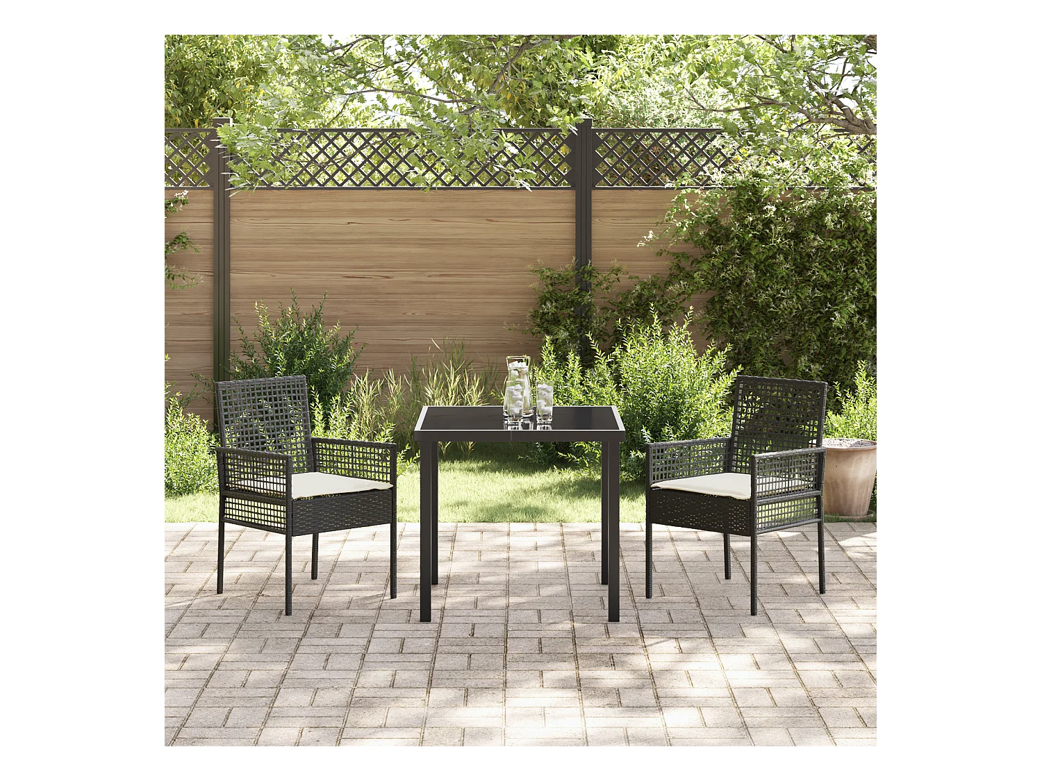 Chaises de jardin 2 pcs avec coussins Noir Poly Rattan