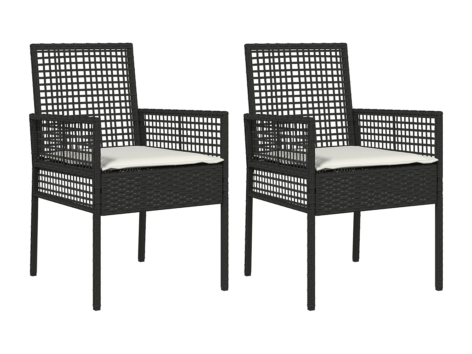Chaises de jardin 2 pcs avec coussins Noir Poly Rattan