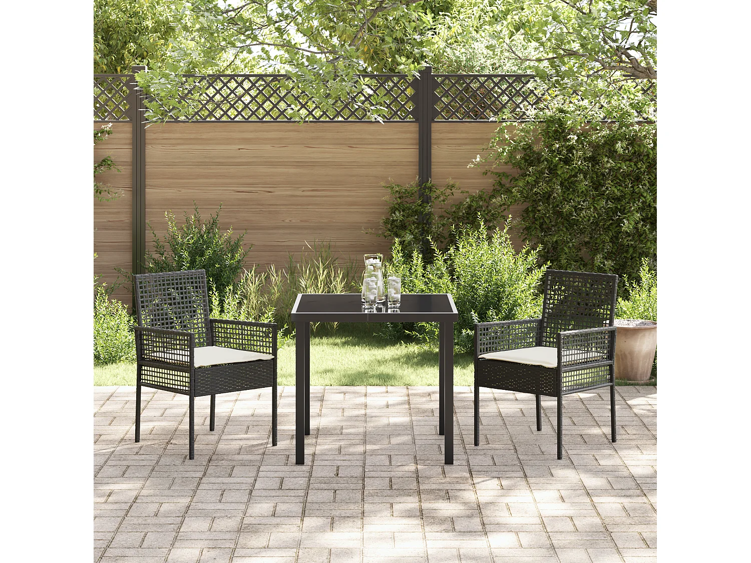 Chaises de jardin 2 pcs avec coussins Noir Poly Rattan