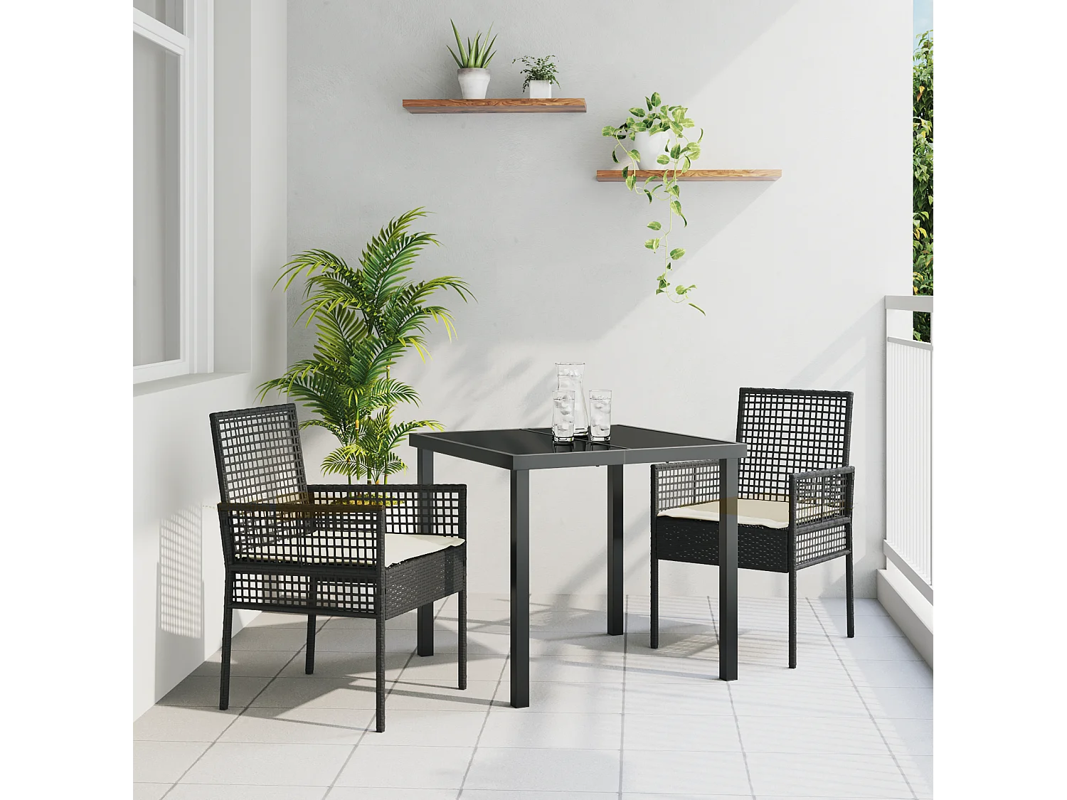 Chaises de jardin 2 pcs avec coussins Noir Poly Rattan