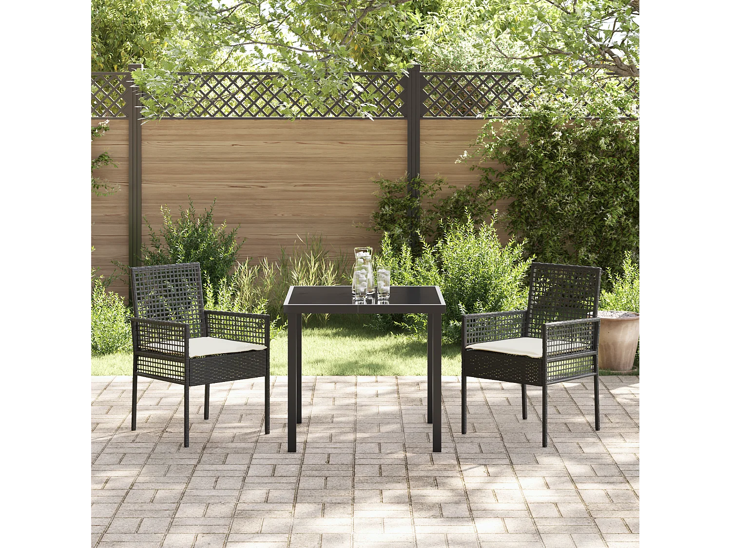 Chaises de jardin 2 pcs avec coussins Noir Poly Rattan