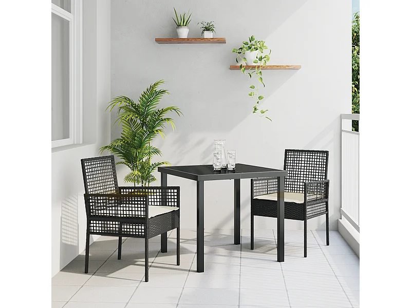Chaises de jardin 2 pcs avec coussins Noir Poly Rattan