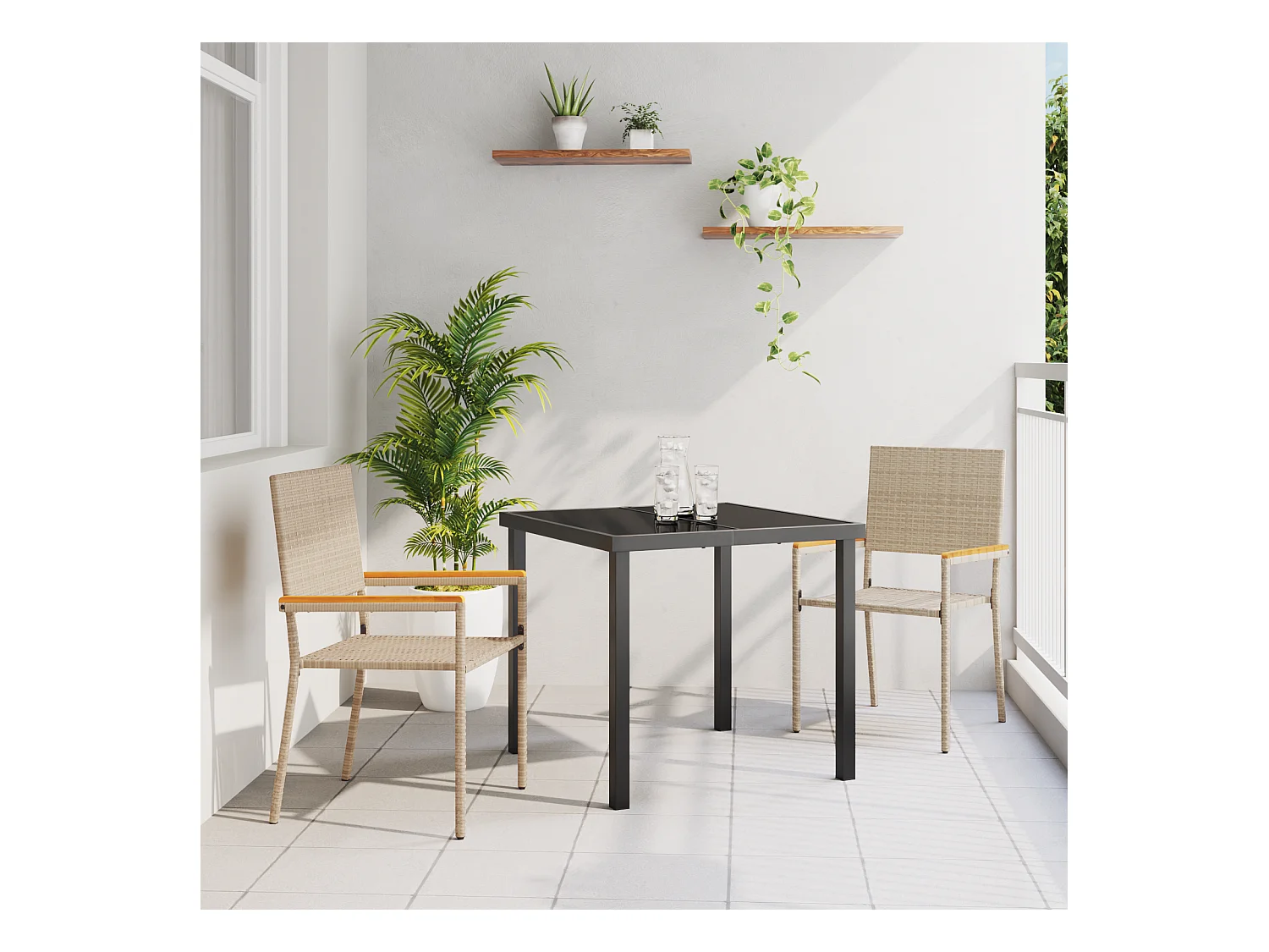 Sillas de jardín apilables - Pack de 2 en ratán sintético beige