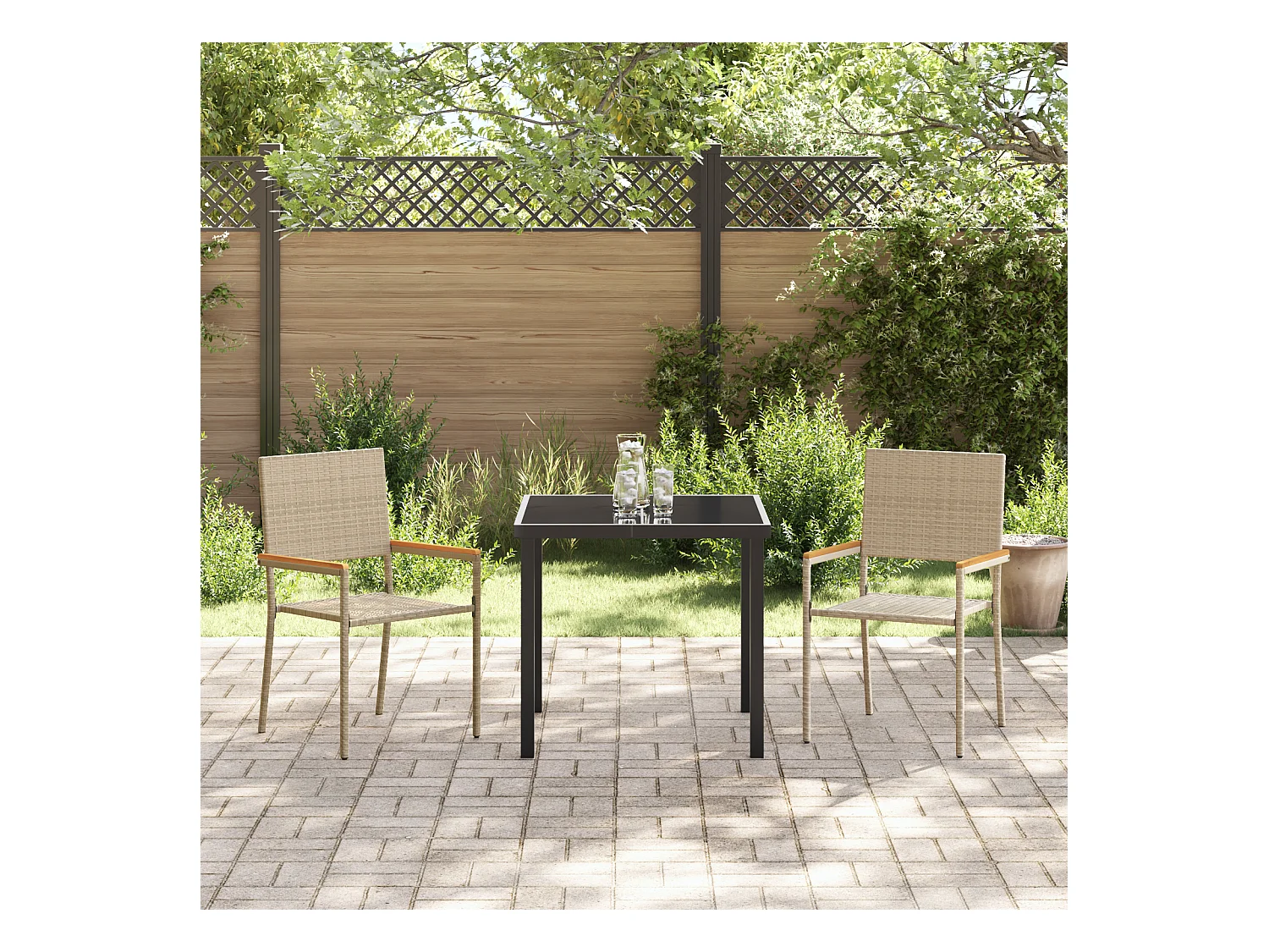 Sillas de jardín apilables - Pack de 2 en ratán sintético beige