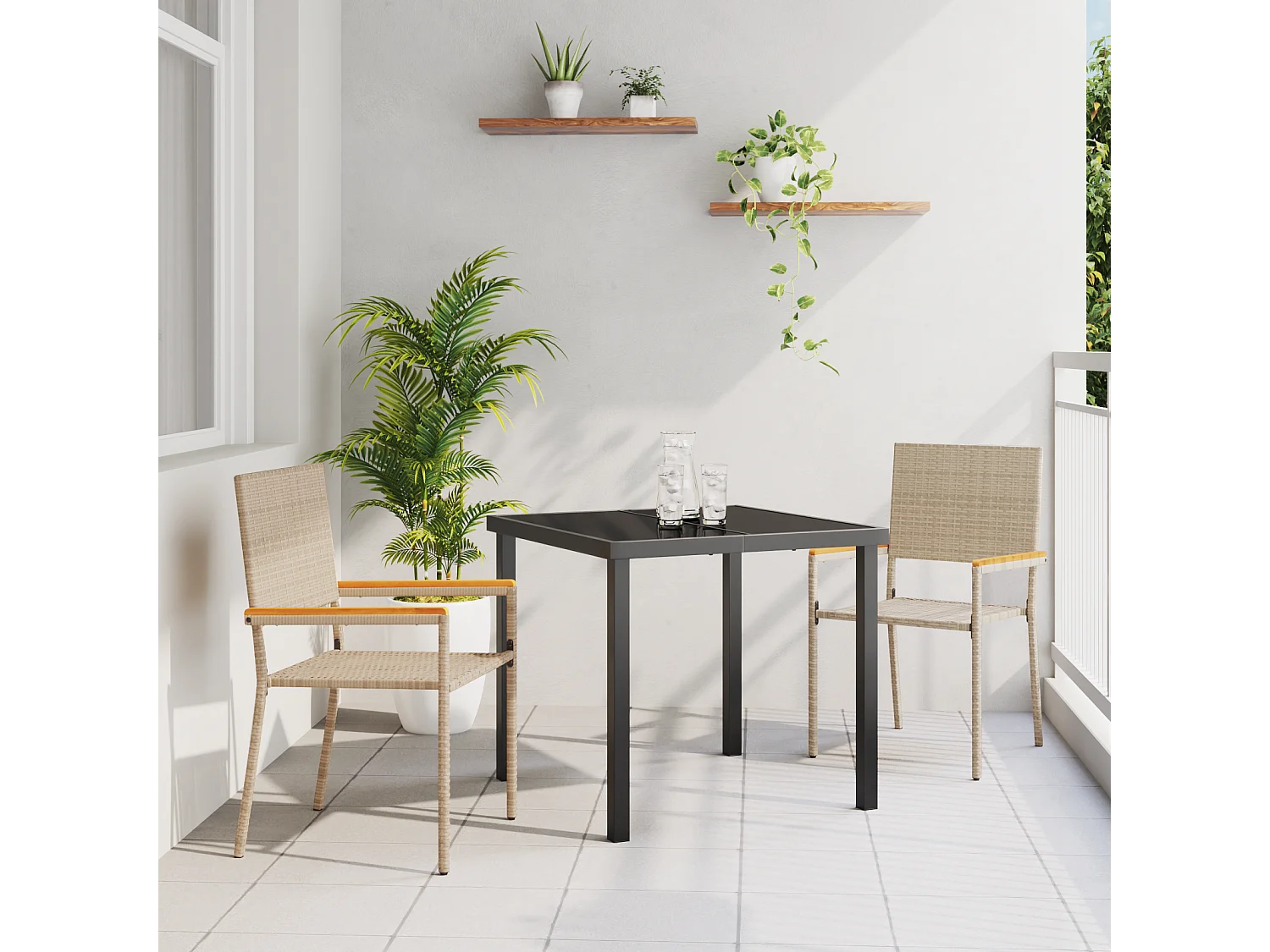 Stapelbare tuinstoelen - Verpakking van 2 in beige polyrotan