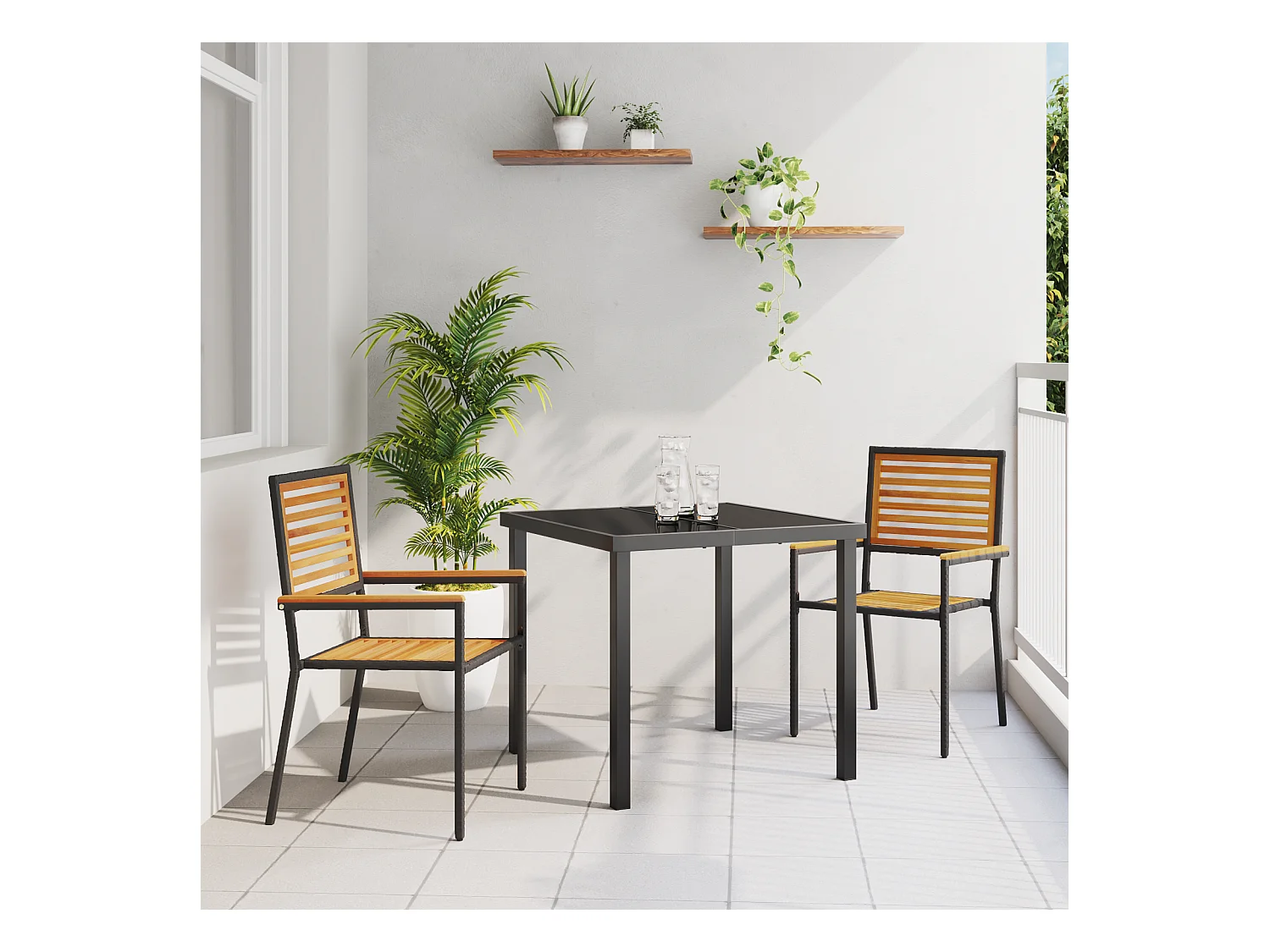 Chaises de jardin empilables - Lot de 2, poly rattan noir