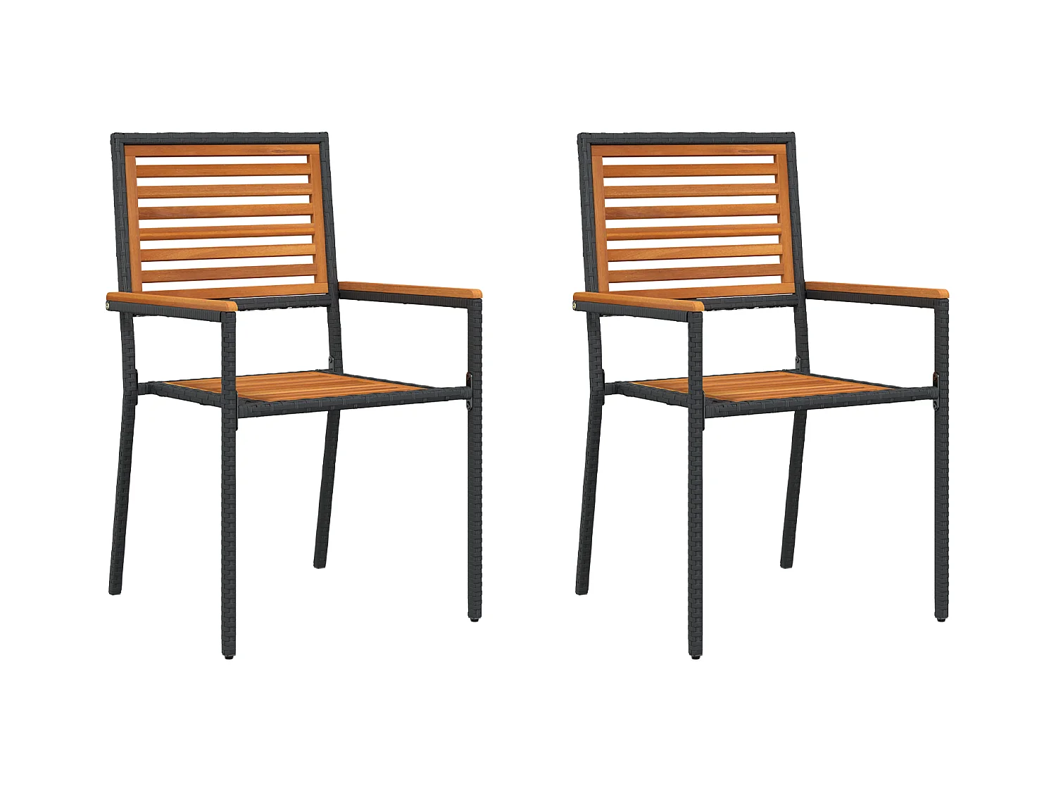 Chaises de jardin empilables - Lot de 2, poly rattan noir