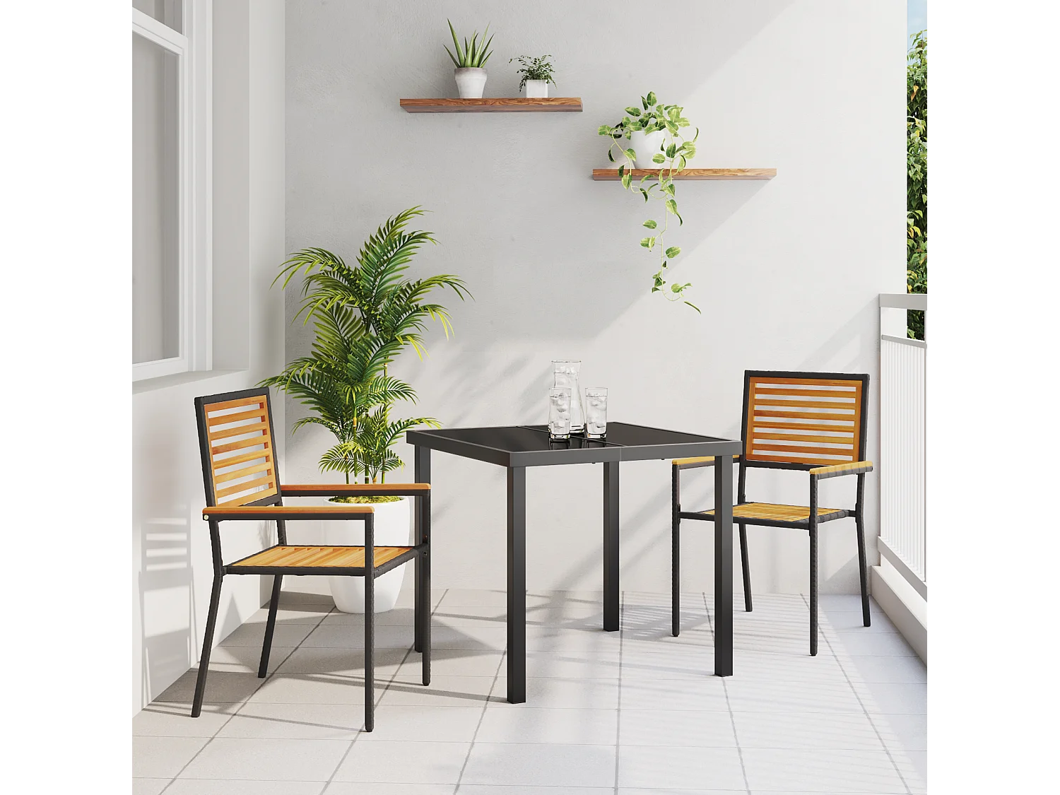 Chaises de jardin empilables - Lot de 2, poly rattan noir