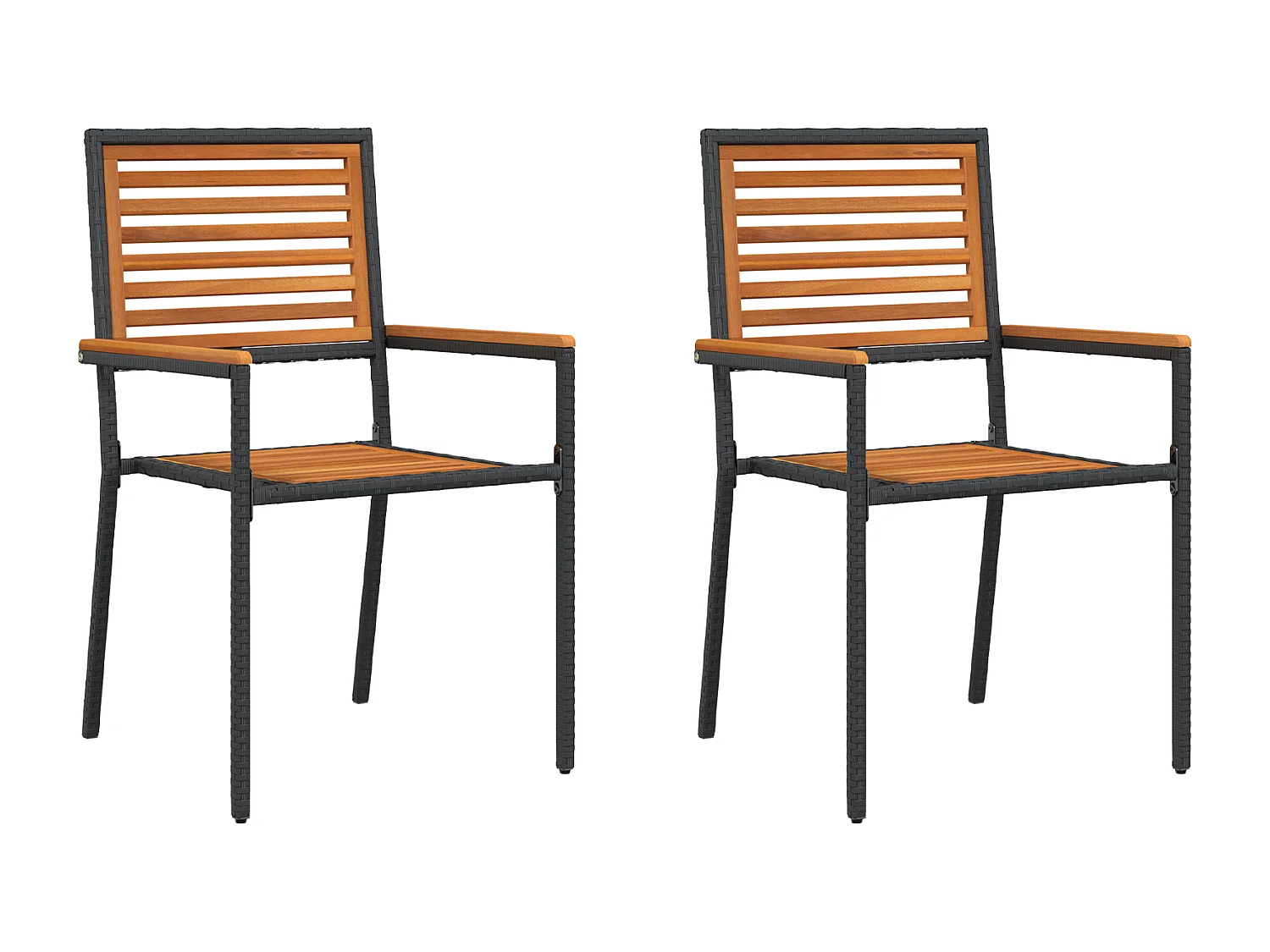 Chaises de jardin empilables - Lot de 2, poly rattan noir