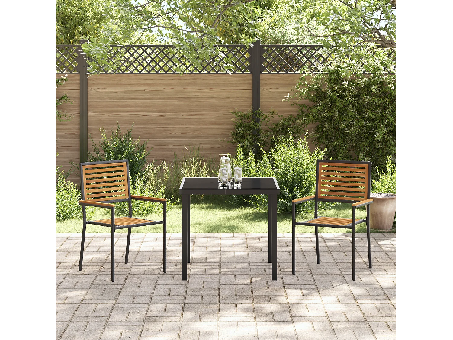 Chaises de jardin empilables - Lot de 2, poly rattan noir