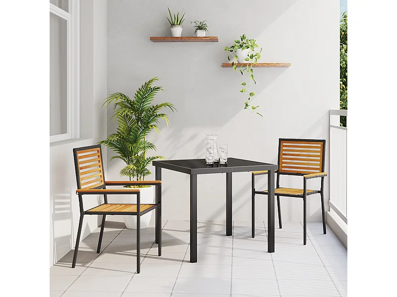 Chaises de jardin empilables - Lot de 2, poly rattan noir