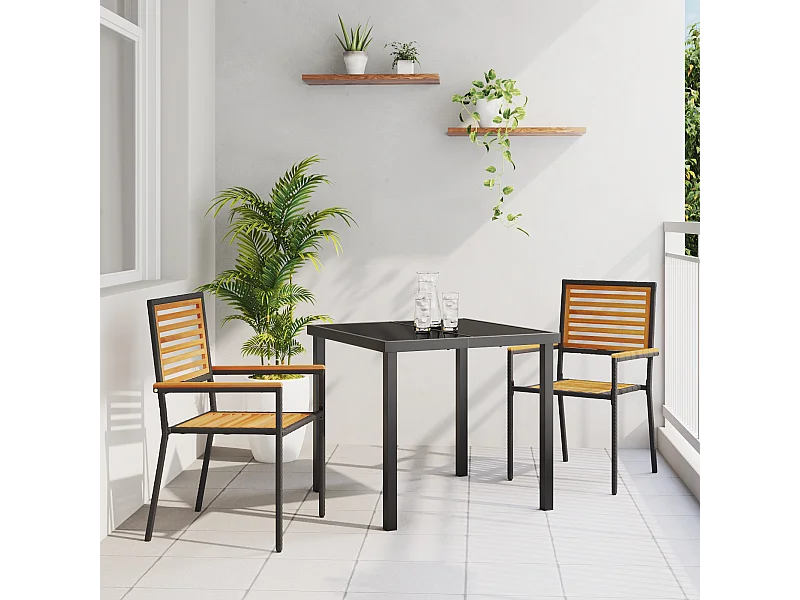 Chaises de jardin empilables - Lot de 2, poly rattan noir