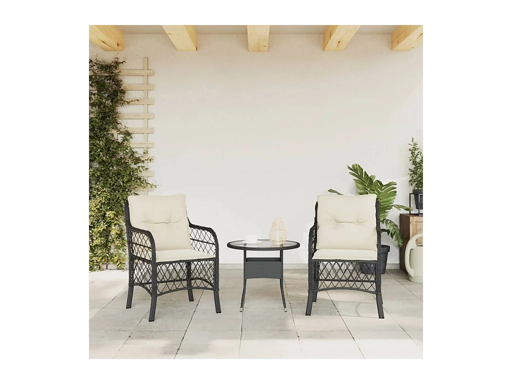 Chaises de jardin avec coussins lot de 2 noir résine tressée