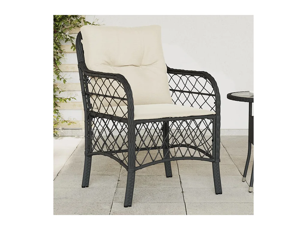 Tuinstoelen met kussens, set van 2, zwart, geweven hars