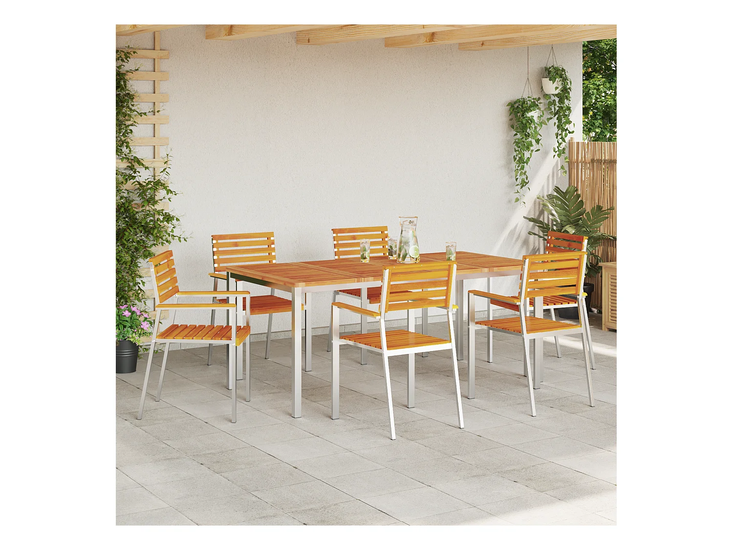 Chaises de jardin empilables 6 pcs 54.5x56x89 cm en acacia massif