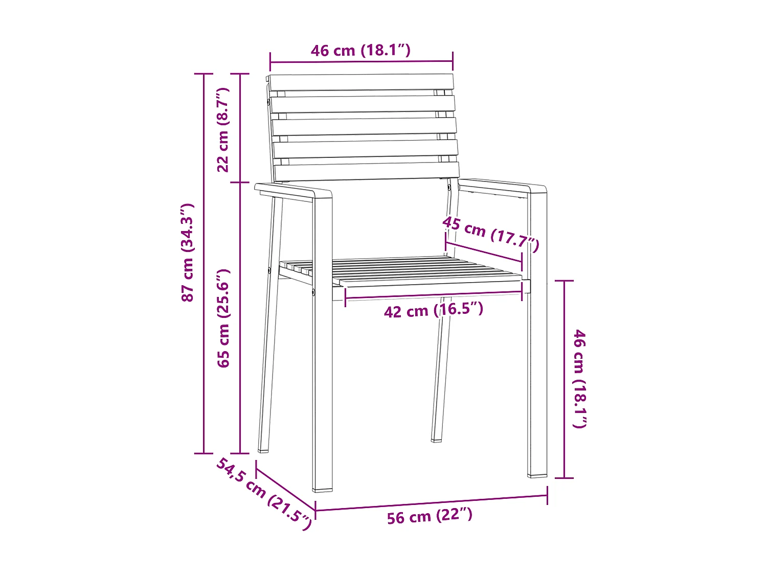 Chaises de jardin empilables 6 pcs 54.5x56x89 cm en acacia massif