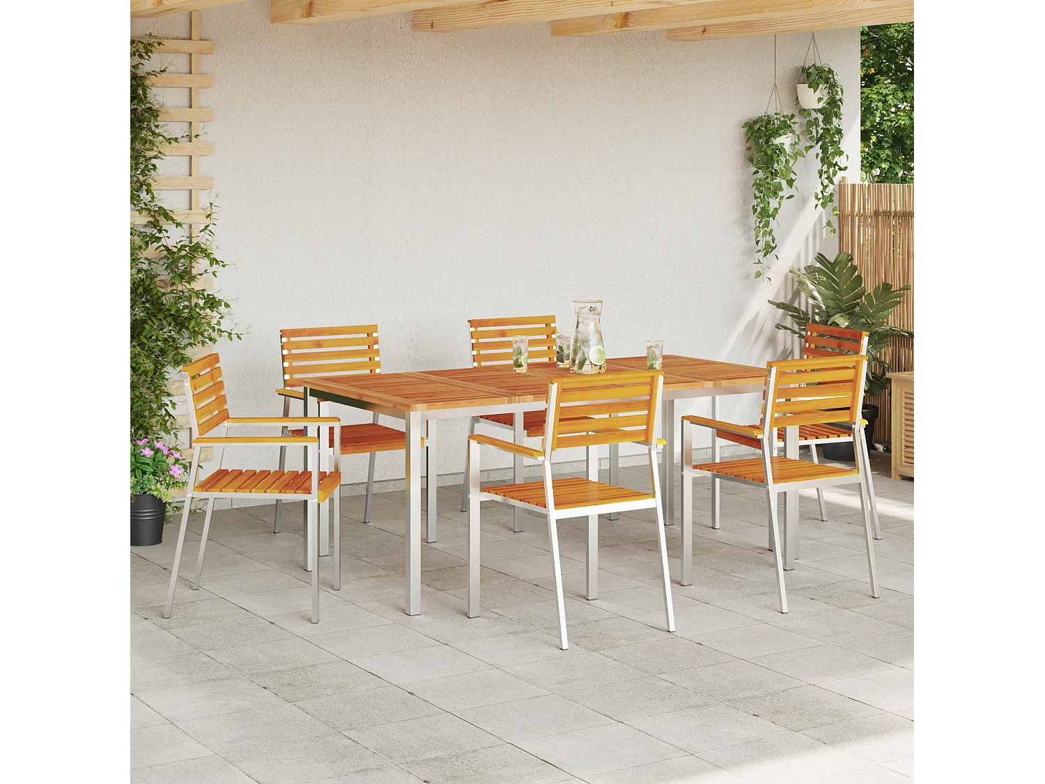 Chaises de jardin empilables 6 pcs 54.5x56x89 cm en acacia massif