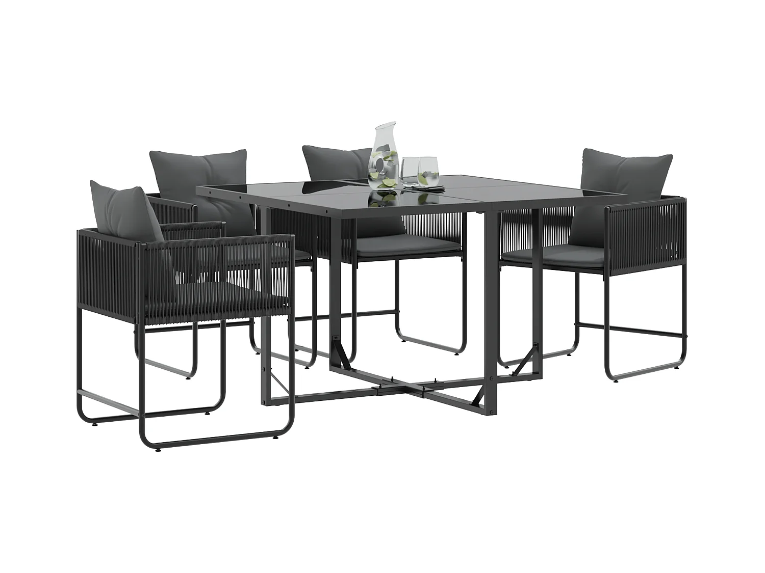 Tuinstoelen met kussens 4 stuks zwart rotan poly