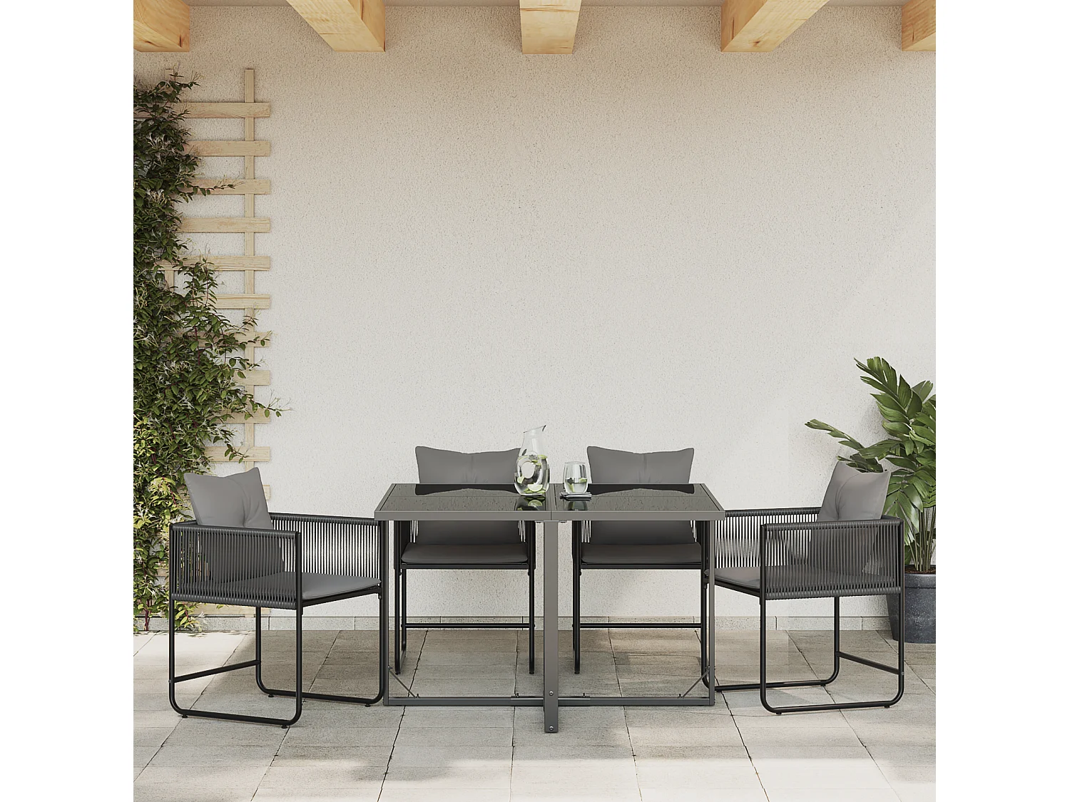 Chaises de Jardin avec Coussins 4 pcs Noir Rattan Poly