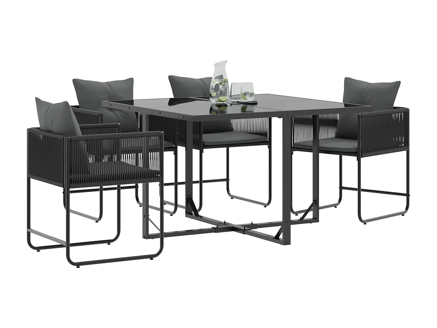 Chaises de Jardin avec Coussins 4 pcs Noir Rattan Poly