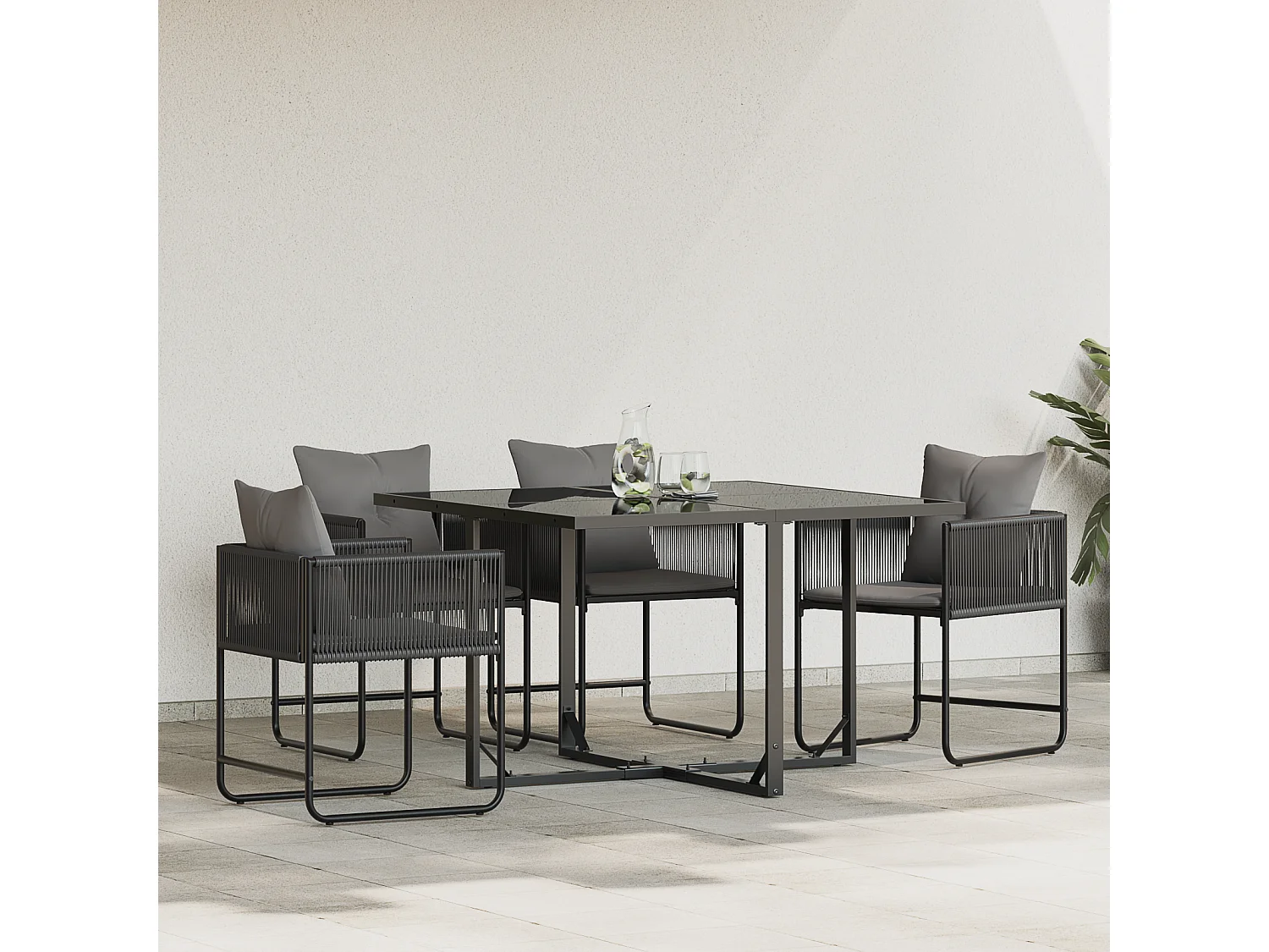 Chaises de Jardin avec Coussins 4 pcs Noir Rattan Poly