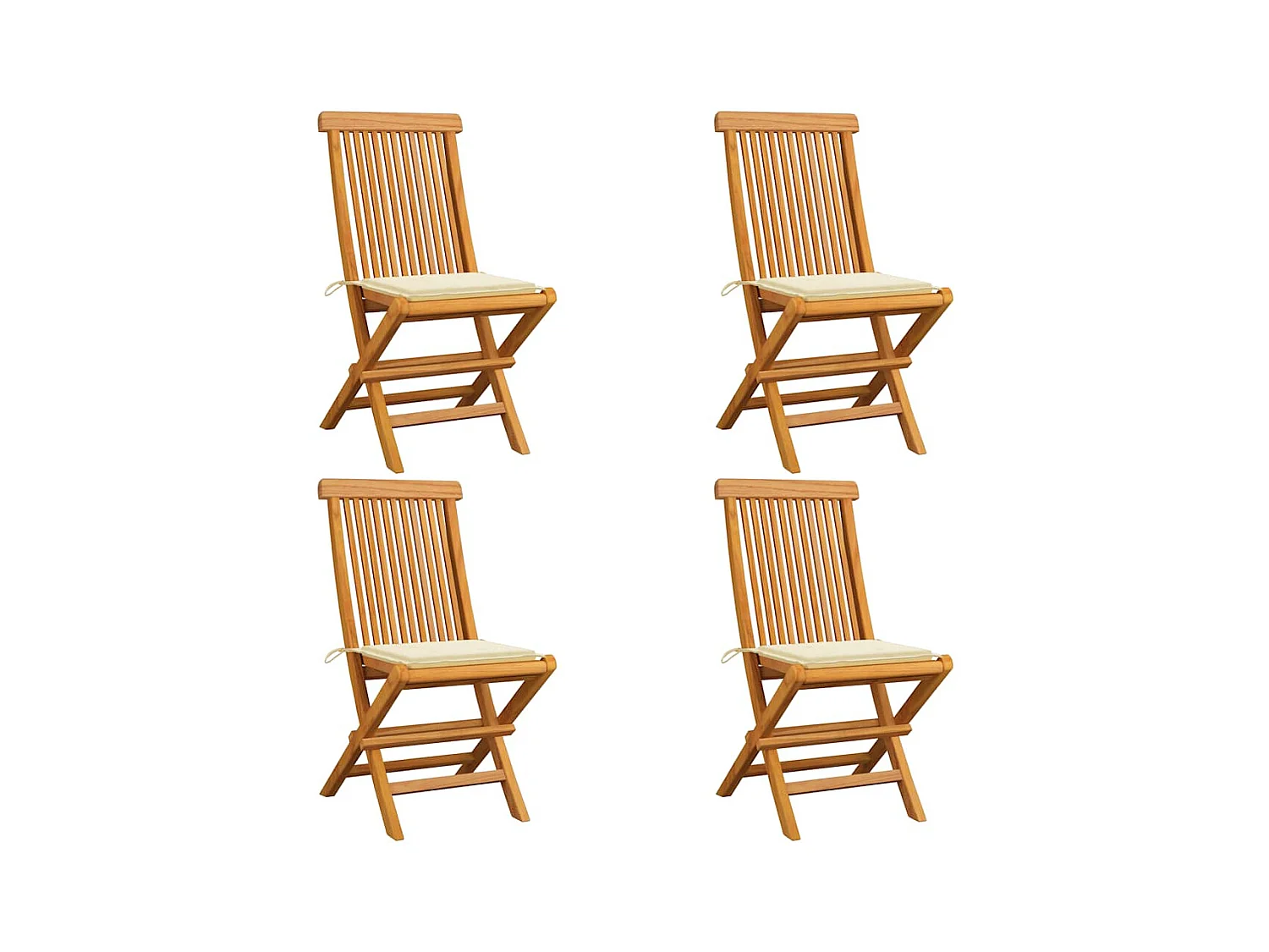 Tuinstoelen en crèmekleurige kussens set van 4 Massief teakhout