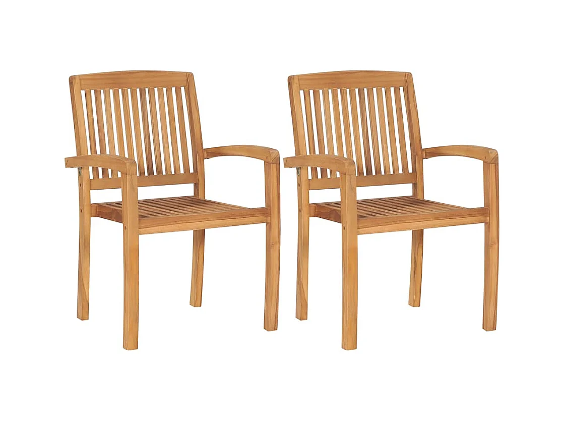 Chaises de jardin lot de 2 et coussins rouge Bois teck massif