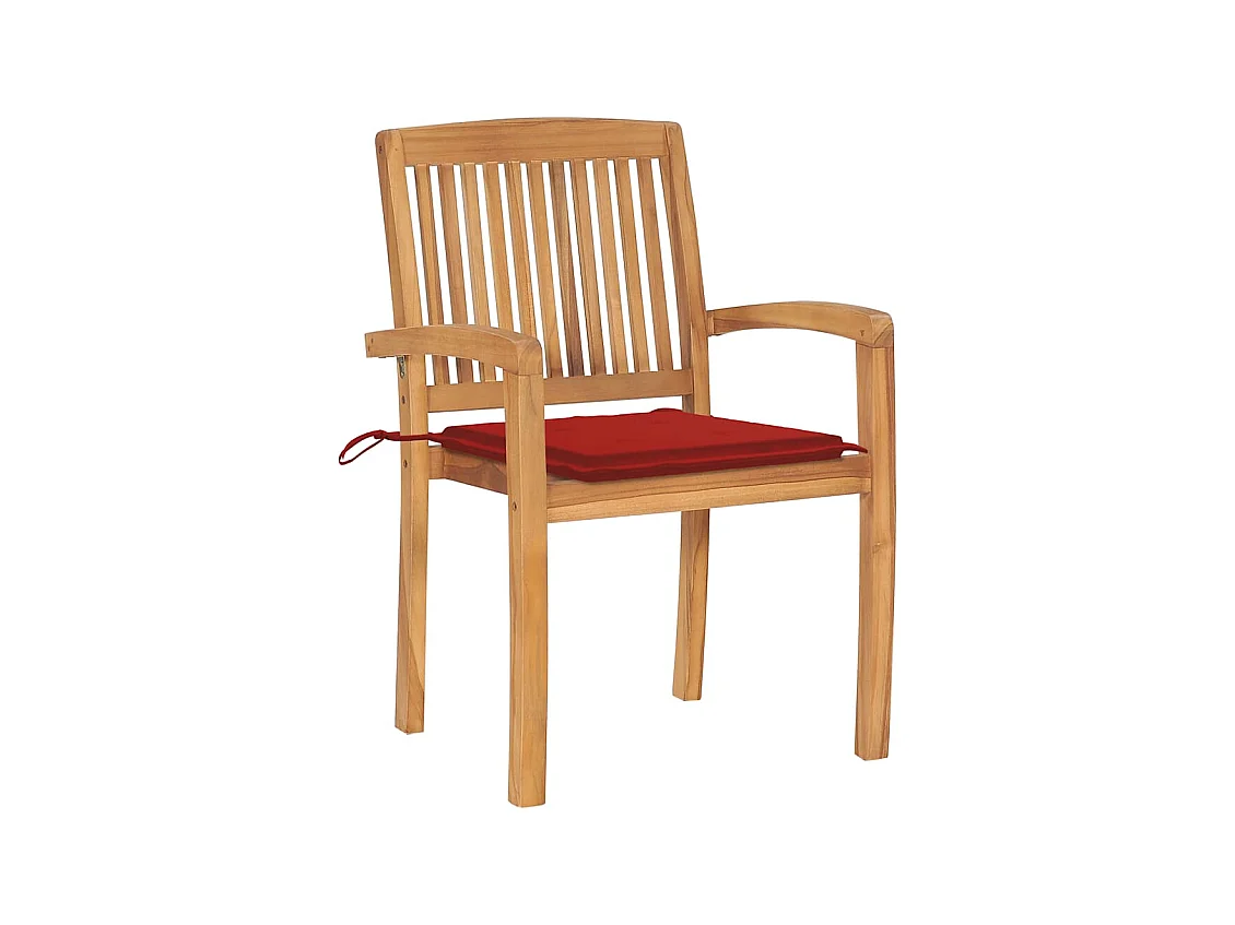 Chaises de jardin lot de 2 et coussins rouge Bois teck massif