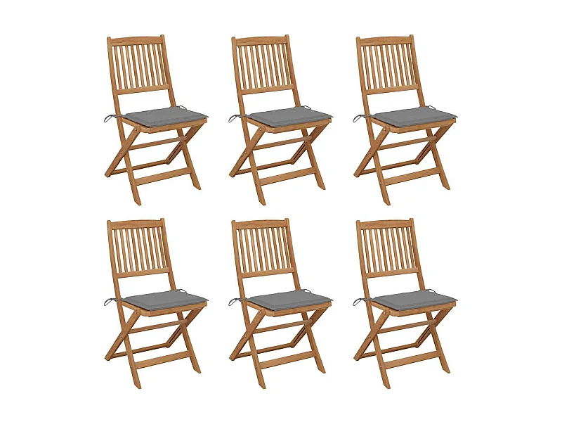 Chaises pliables de jardin lot de 6 avec coussins Bois d'acacia