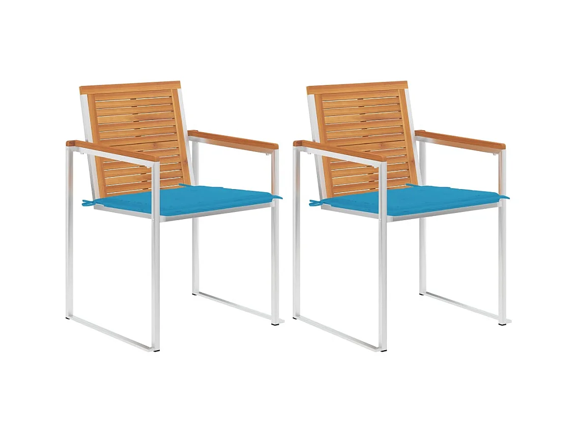 Chaises de jardin avec coussins lot de 2 Acacia solide et acier