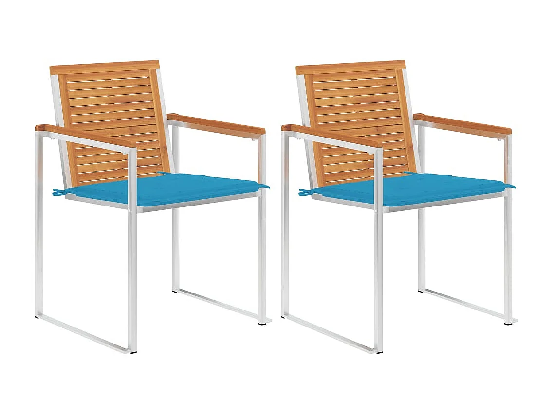 Chaises de jardin avec coussins lot de 2 Acacia solide et acier