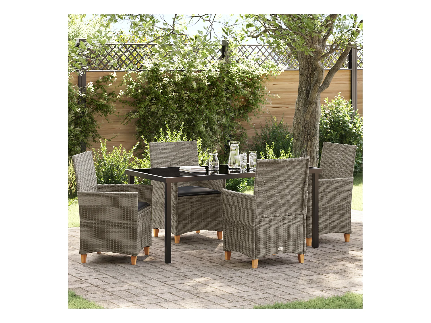 Set di 5 sedie da giardino con cuscini in rattan sintetico grigio