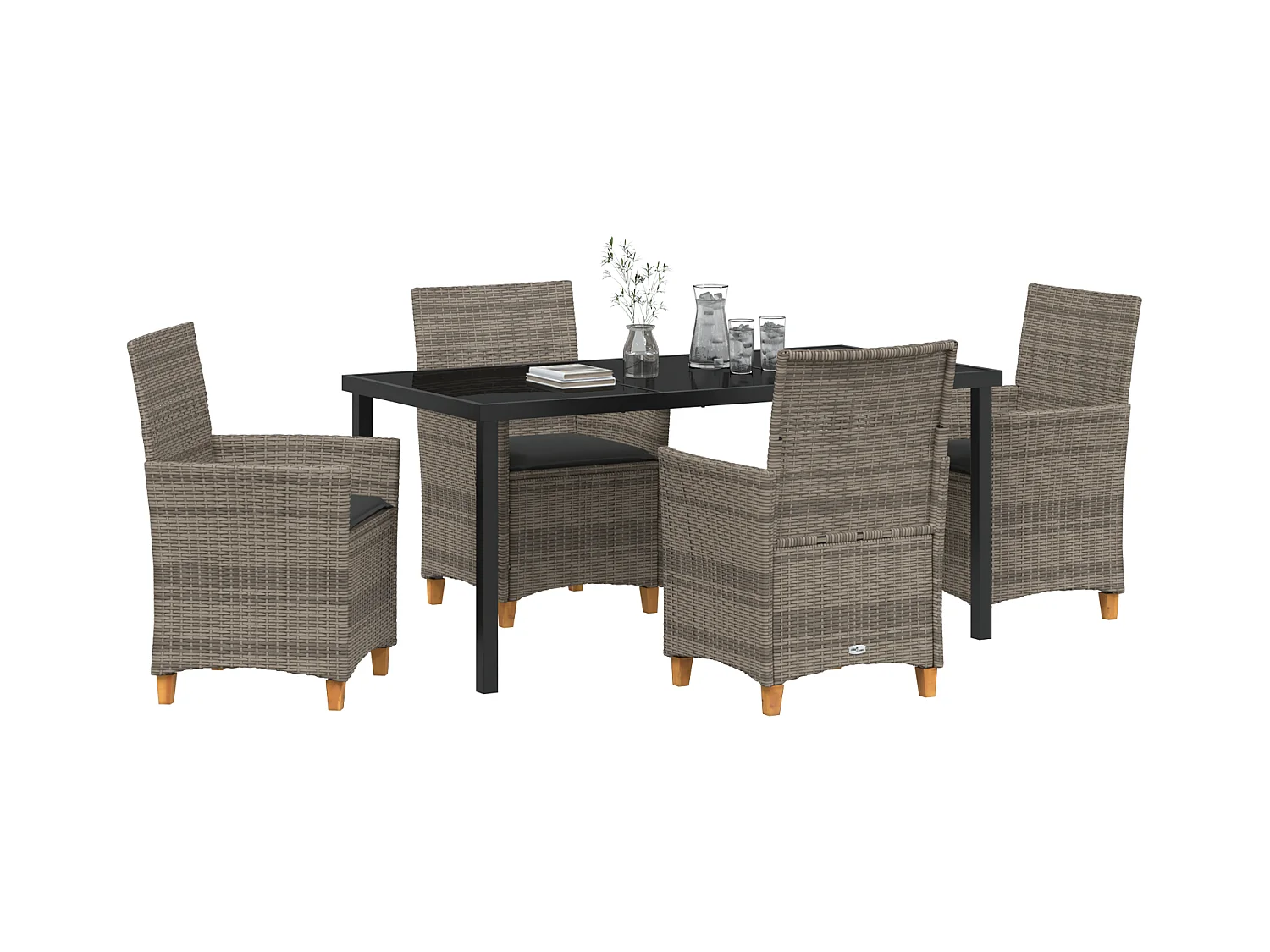 Set di 5 sedie da giardino con cuscini in rattan sintetico grigio