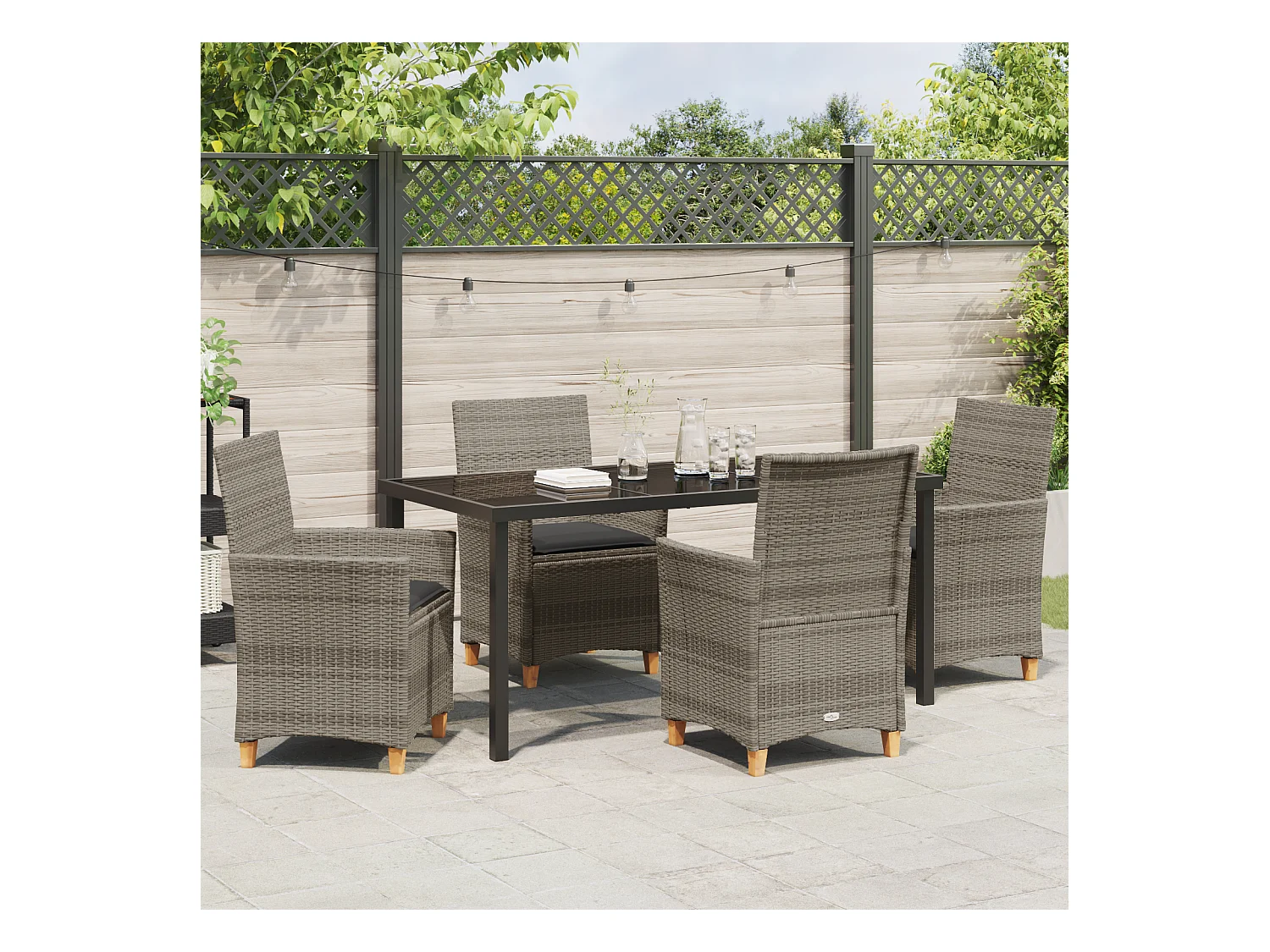 Set di 5 sedie da giardino con cuscini in rattan sintetico grigio
