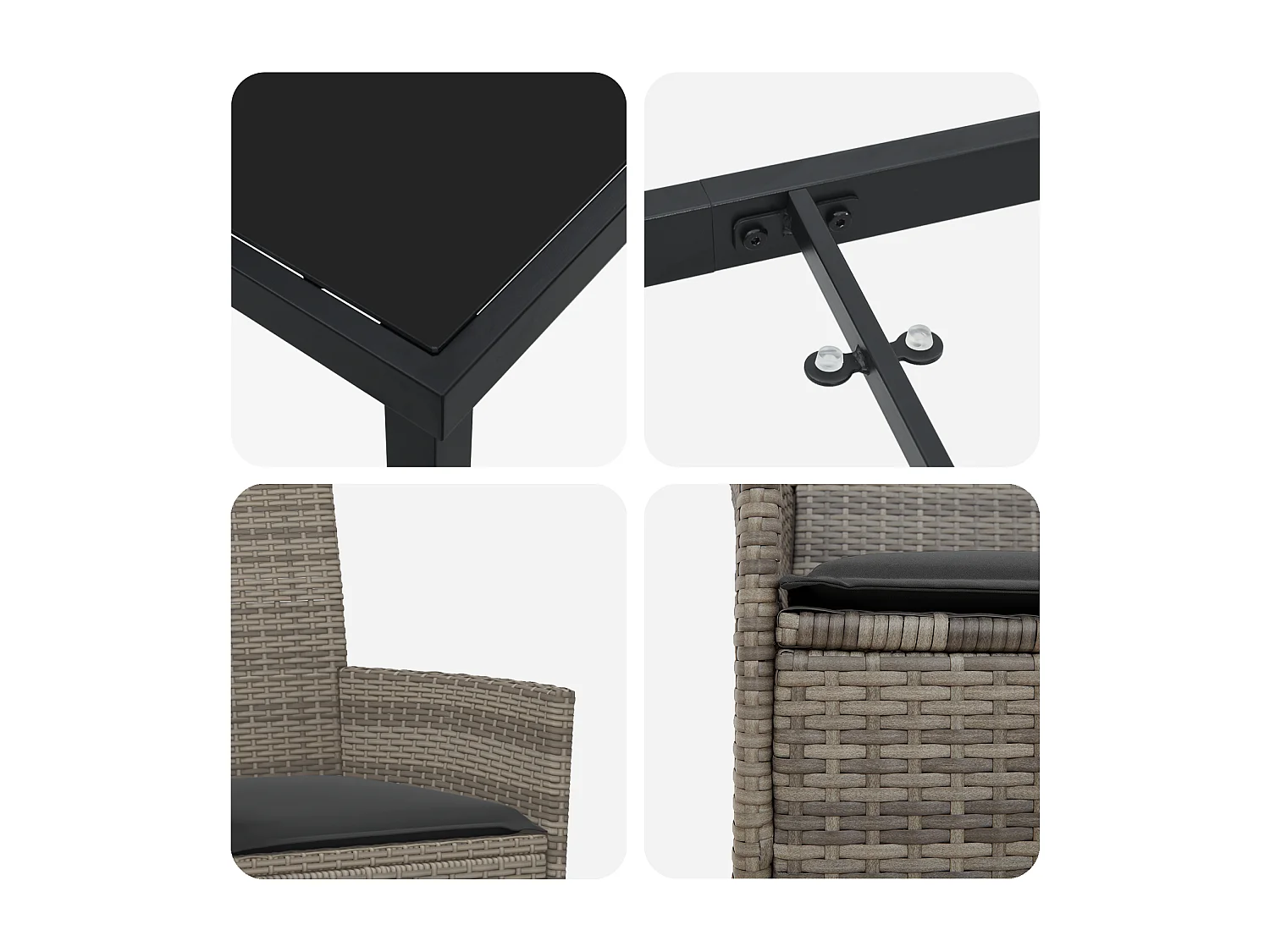 Set di 5 sedie da giardino con cuscini in rattan sintetico grigio