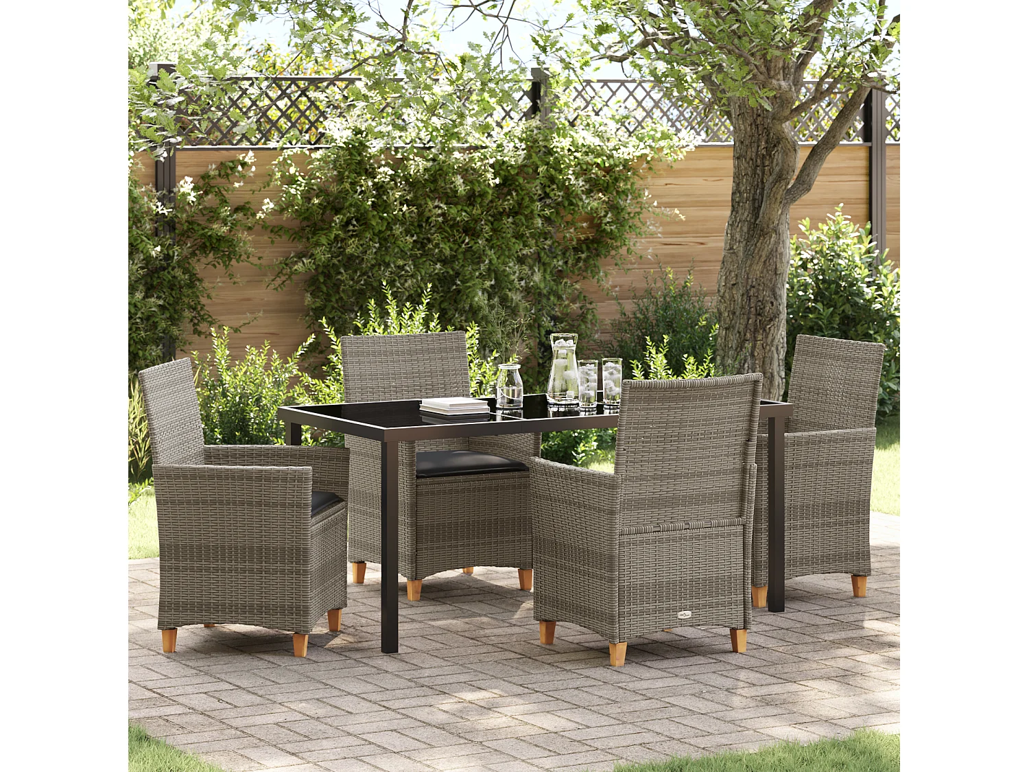 Ensemble de 5 Chaises de Jardin avec Coussins Gris Rotin Synthétique