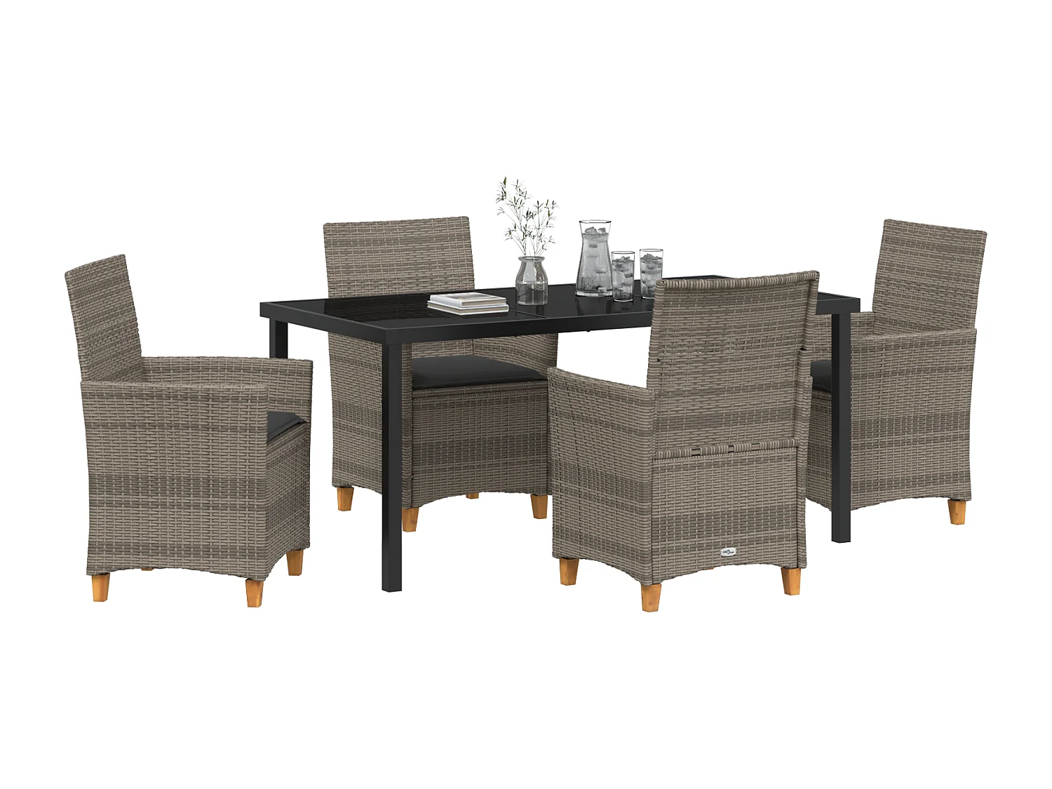 Ensemble de 5 Chaises de Jardin avec Coussins Gris Rotin Synthétique