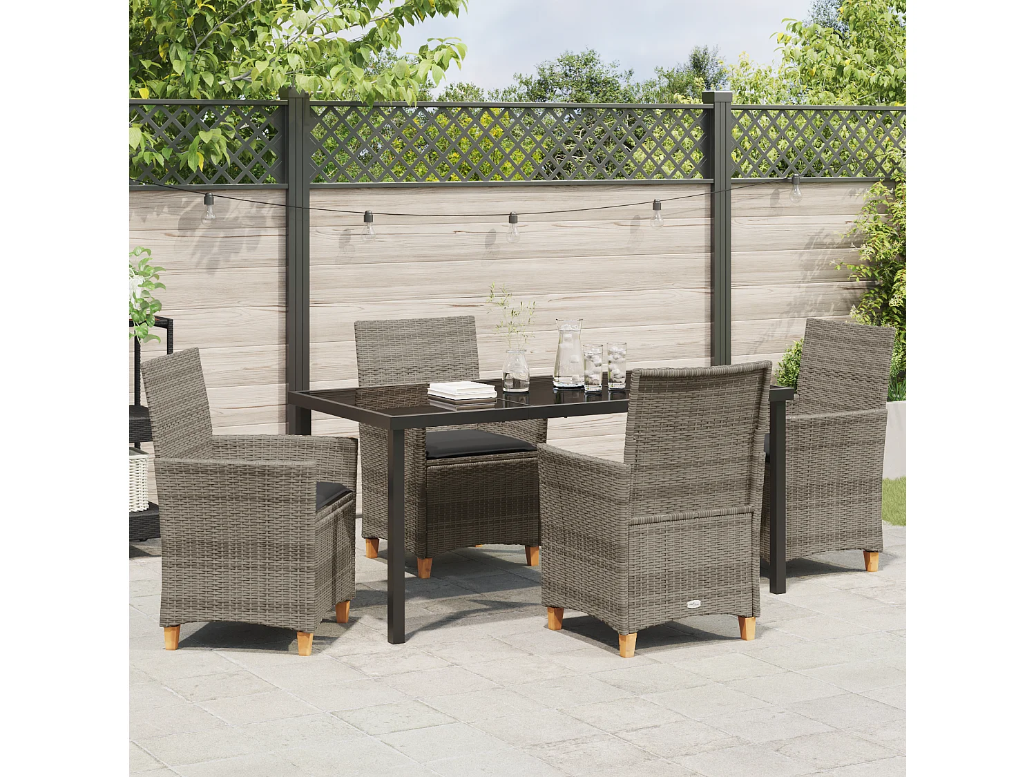 Ensemble de 5 Chaises de Jardin avec Coussins Gris Rotin Synthétique