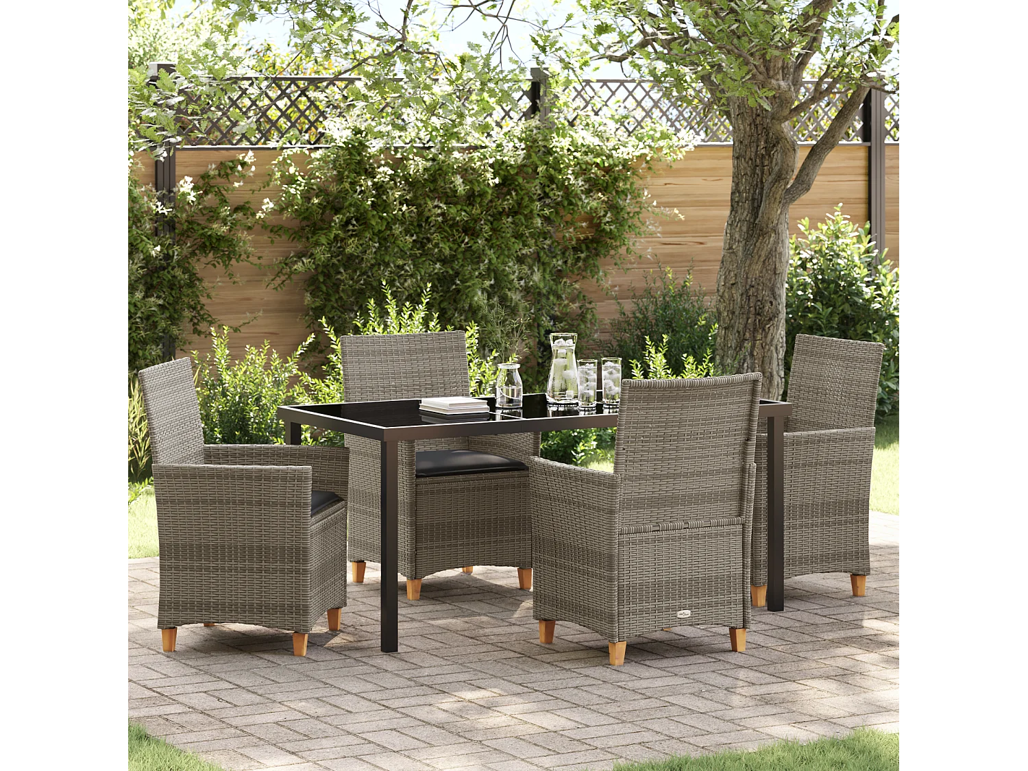 Ensemble de 5 Chaises de Jardin avec Coussins Gris Rotin Synthétique