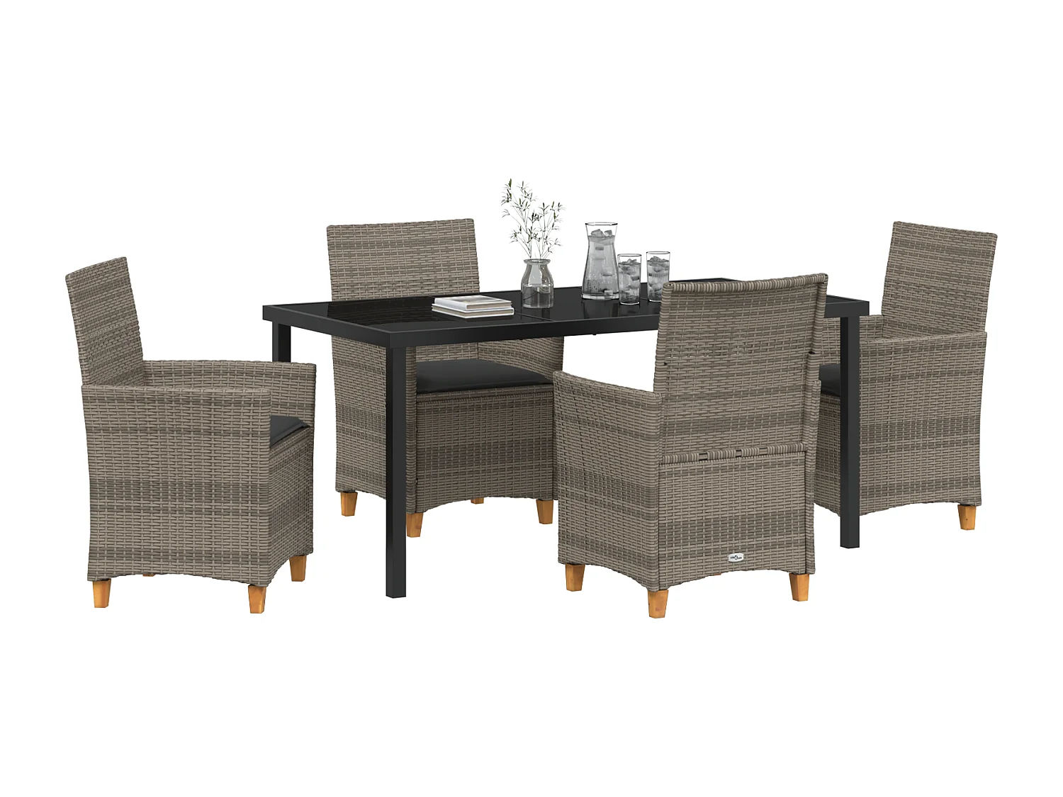 Ensemble de 5 Chaises de Jardin avec Coussins Gris Rotin Synthétique