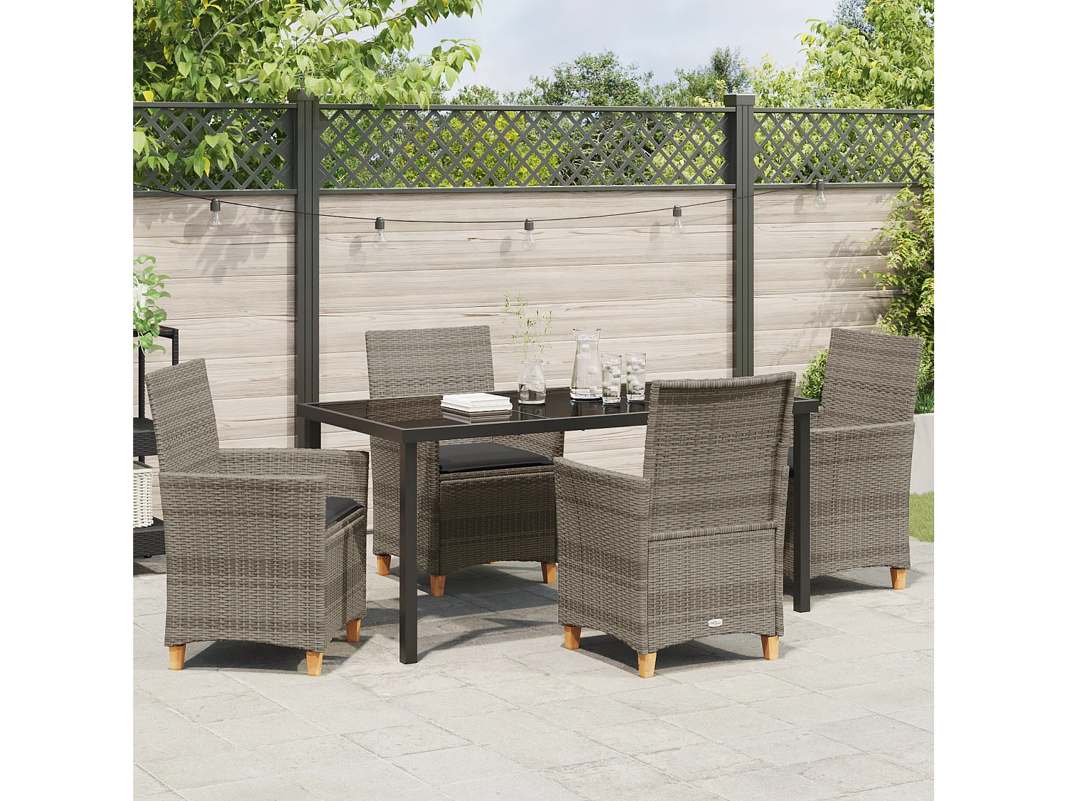 Ensemble de 5 Chaises de Jardin avec Coussins Gris Rotin Synthétique