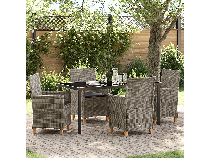 Set di 5 sedie da giardino con cuscini in rattan sintetico grigio