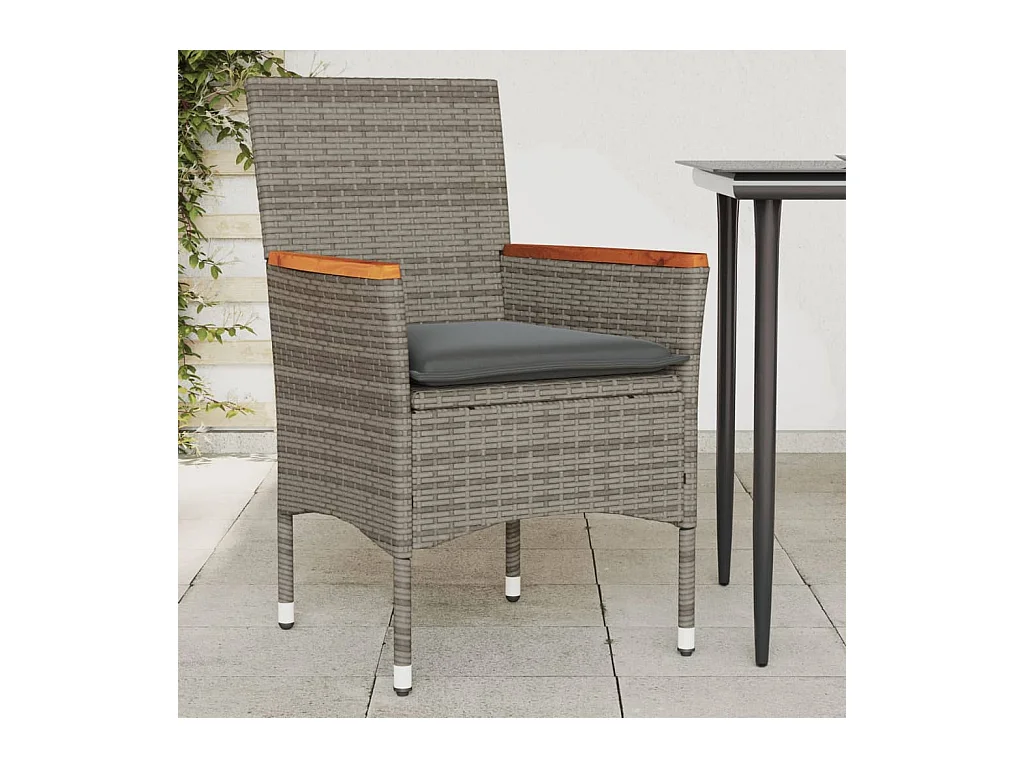 Sedie da giardino con cuscini, set da 2, grigie, in resina intrecciata