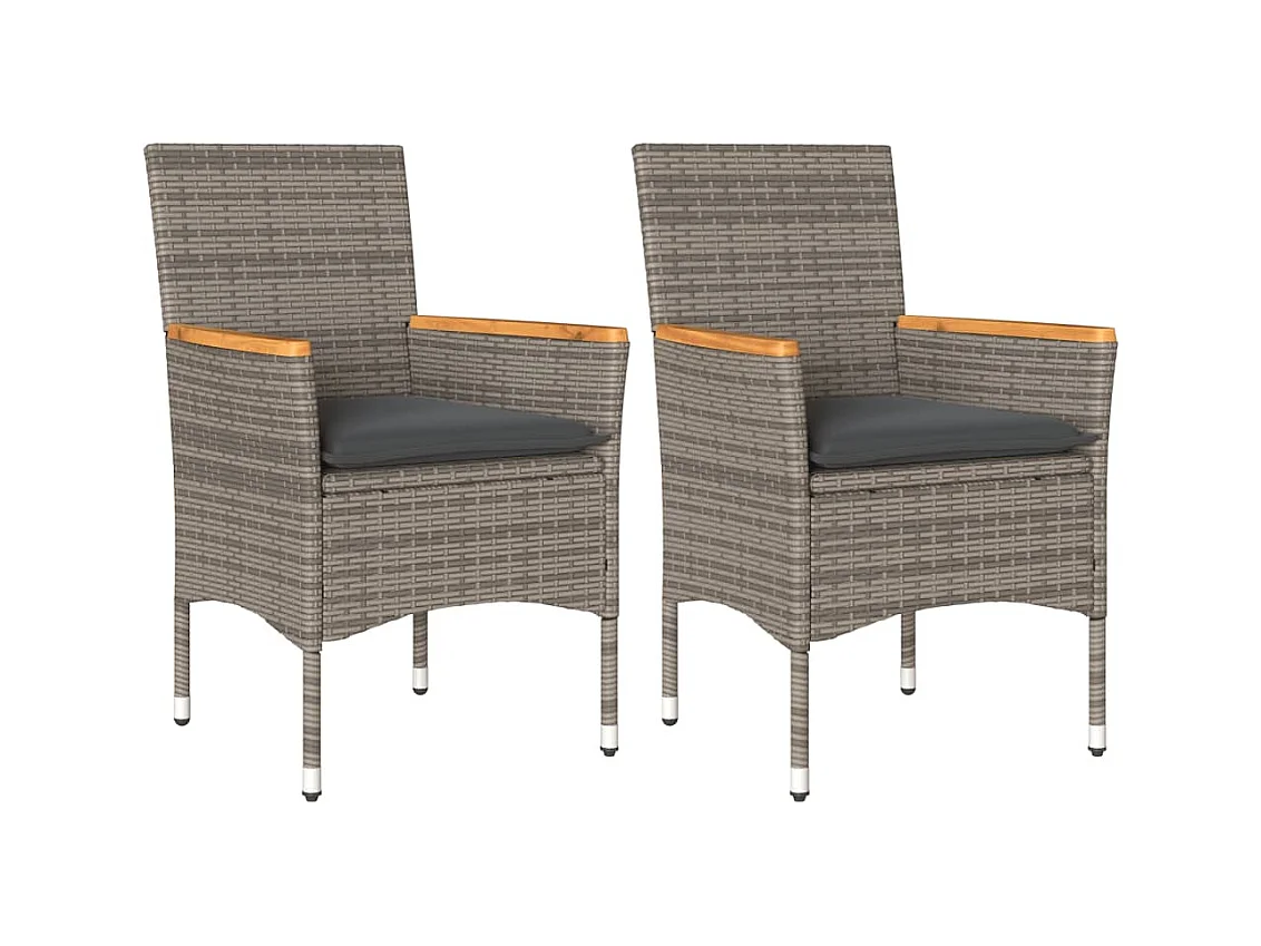 Sedie da giardino con cuscini, set da 2, grigie, in resina intrecciata