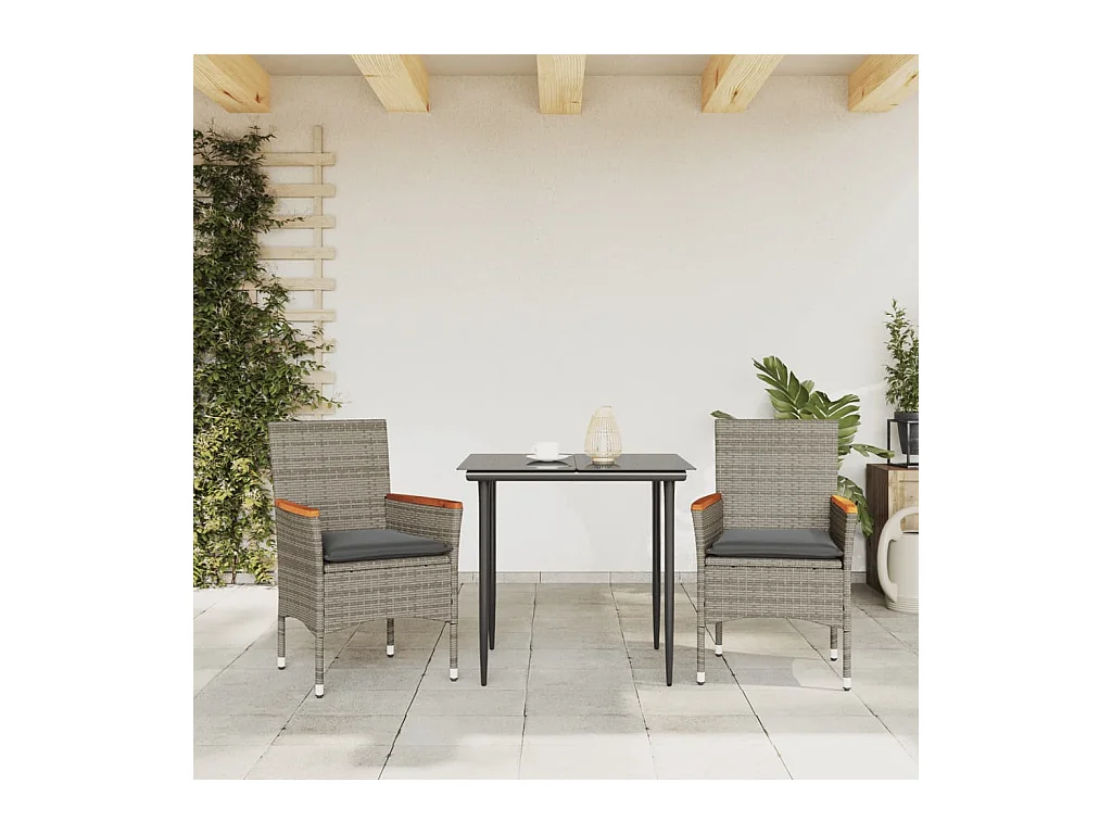 Sedie da giardino con cuscini, set da 2, grigie, in resina intrecciata