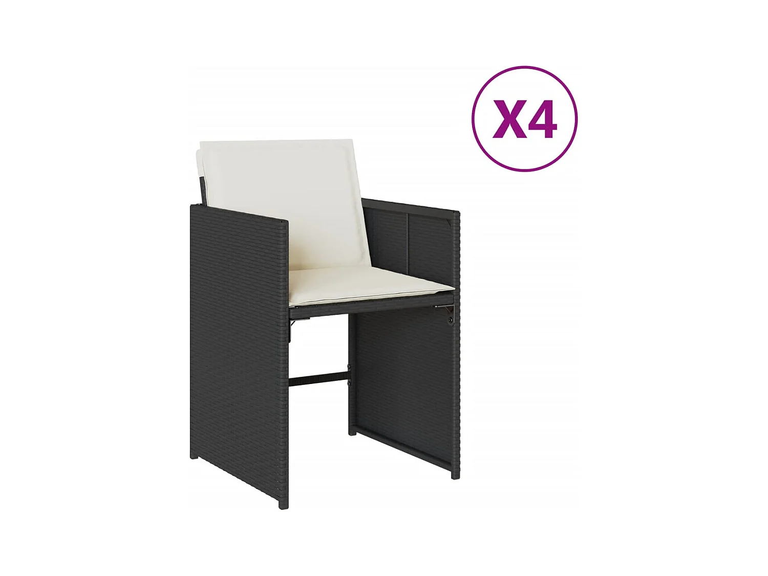 Set di 4 sedie da giardino con cuscini in vimini nero