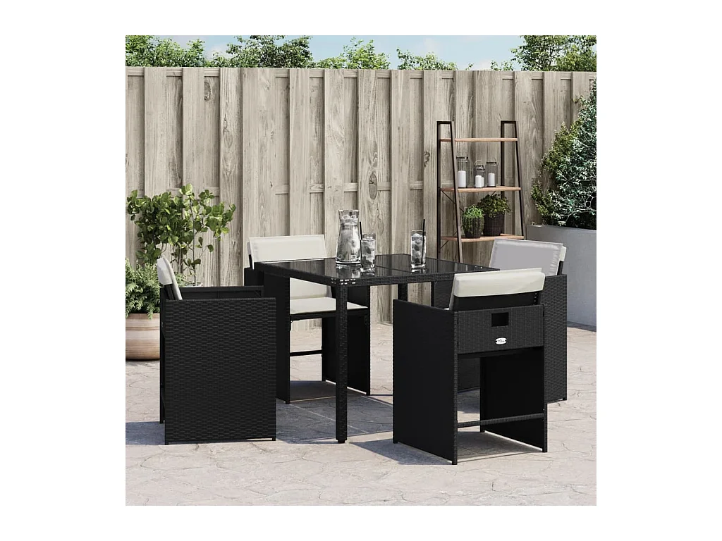 Set di 4 sedie da giardino con cuscini in vimini nero