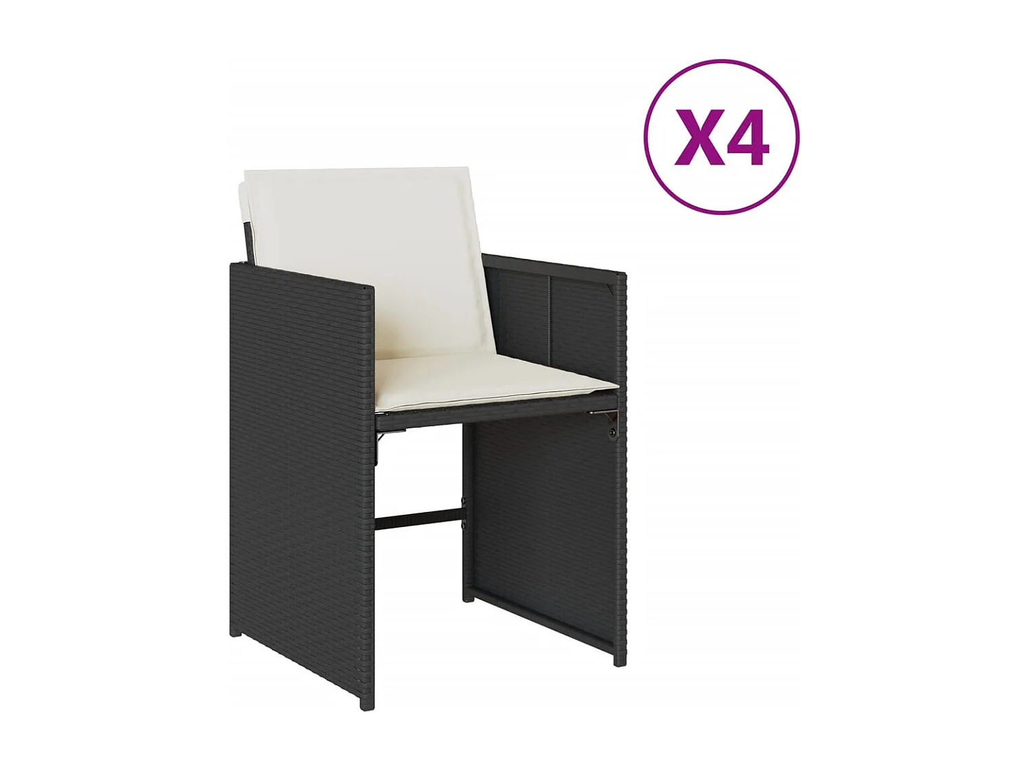Set van 4 tuinstoelen met zwarte rieten kussens