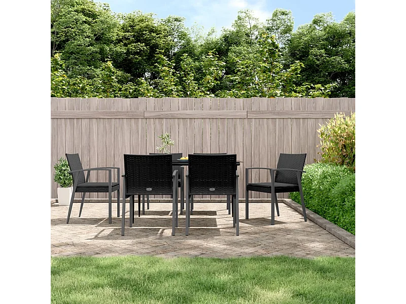 Tuinstoelen en kussens set van 6 zwart 56,5x57x83 cm rotan