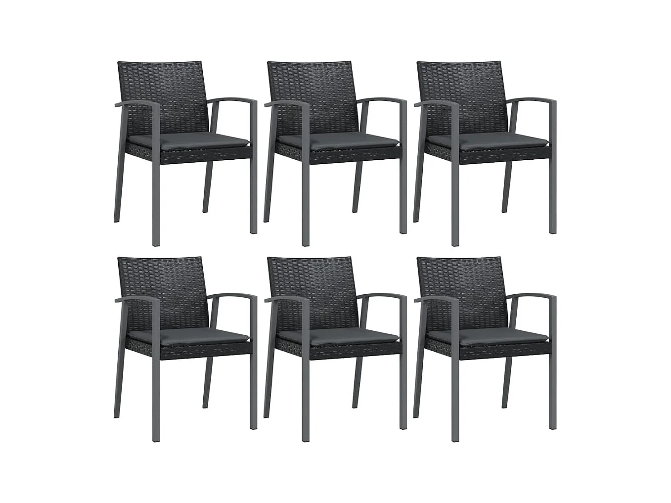 Chaises de jardin et coussins lot de 6 noir 56,5x57x83 cm rotin